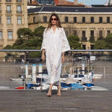 MQTIME  -  Summer New Casual Loose Women Beach Resort Hoodie Lace Dress Fashion Solid Color Female Long Dresses